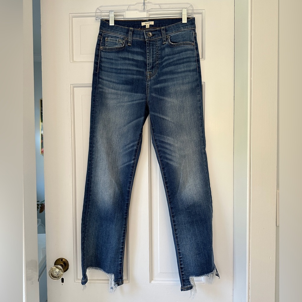 Splendid High Waist Slim Kick Dark Wash Ripped Jeans in Size 26